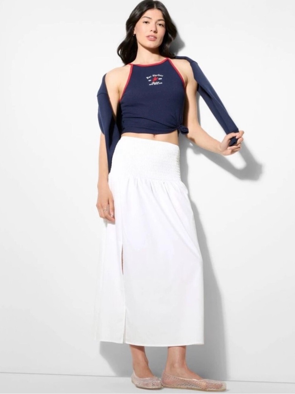 wild fable White Smocked Maxi Skirt with Side Slits